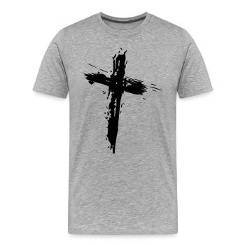 Croix éclatée - T-shirt bio Premium Homme - gris chiné - Devant - Damien (186cm)