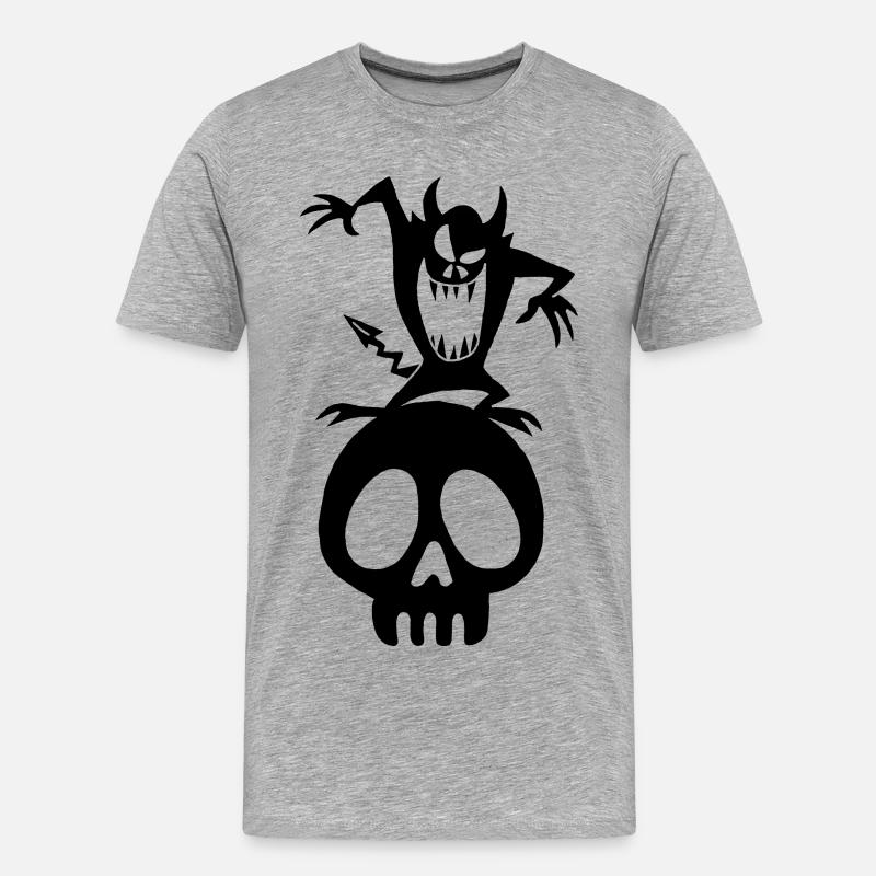 Schädel und schwarzer Dämon - Männer Premium Bio T-Shirt - Grau meliert