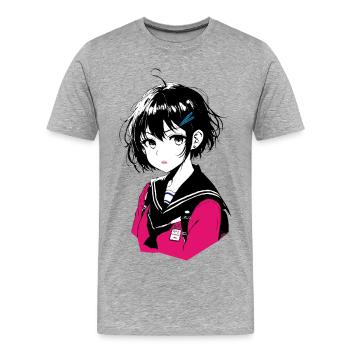 Uniforme de marin rose de la Manga Girl - T-shirt bio Premium Homme - gris chiné - Devant - Damien (186cm)