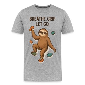 Zen Sloth: Grip Let Go Climbing - Men's Premium Organic T-Shirt - heather grey - Front - Damien (186cm)