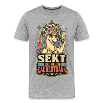 Sekt ist mein Zaubertrank Einhorn Shirt - Männer Premium Bio T-Shirt - Grau meliert - Vorne - Damien (186cm)