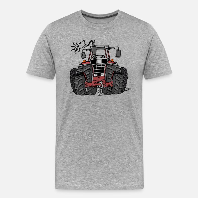 0097 Roter Traktor - Männer Premium Bio T-Shirt - Grau meliert