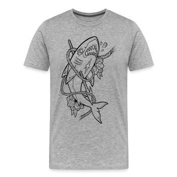 Old School Shark Black - Men's Premium Organic T-Shirt - heather grey - Front - Damien (186cm)