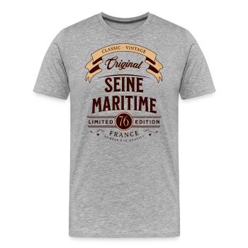 Département 76 Département Seine-Maritime France - T-shirt bio Premium Homme - gris chiné - Devant - Damien (186cm)