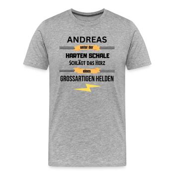 Andreas harte Schale eines Großartigen Helden - Männer Premium Bio T-Shirt - Grau meliert - Vorne - Damien (186cm)