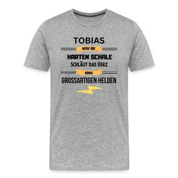 Tobias unter harte Schale eines Großartigen Helden - Männer Premium Bio T-Shirt - Grau meliert - Vorne - Damien (186cm)