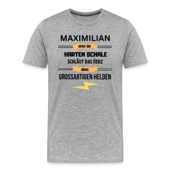 Maximilian harte Schale eines Großartigen Helden - Männer Premium Bio T-Shirt - Grau meliert - Vorne - Damien (186cm)