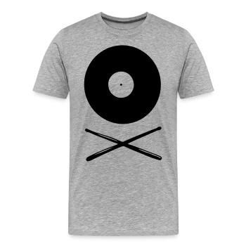 Vinyl Schallplatte mit Drumsticks - Männer Premium Bio T-Shirt - Grau meliert - Vorne - Damien (186cm)