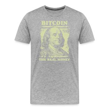 Bitcoin BTC Crypto Money Benjamin Franklin Dollar - Männer Premium Bio T-Shirt - Grau meliert - Vorne - Damien (186cm)