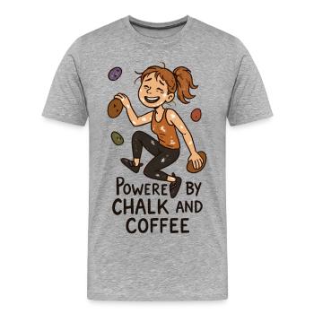 Bloc, craie et café : Humor Grimpeur fatigué - T-shirt bio Premium Homme - gris chiné - Devant - Damien (186cm)