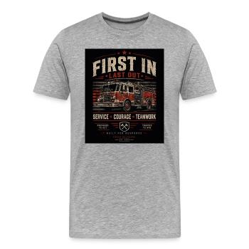 Pompiers, Premier Entrant, Dernier Sorti - T-shirt bio Premium Homme - gris chiné - Devant - Damien (186cm)