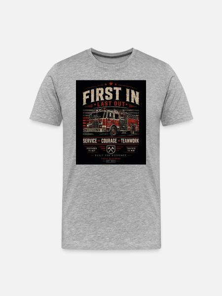 Fire Brigade First In Last Out - Men's Premium Organic T-Shirt - heather grey