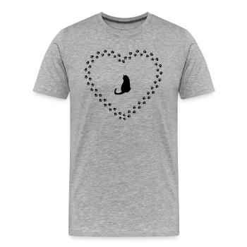 Chat avec coeur de pattes - T-shirt bio Premium Homme - gris chiné - Devant - Damien (186cm)
