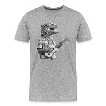 Chamäleon spielt Ukulele schwarz-weiß - Männer Premium Bio T-Shirt - Grau meliert - Vorne - Damien (186cm)