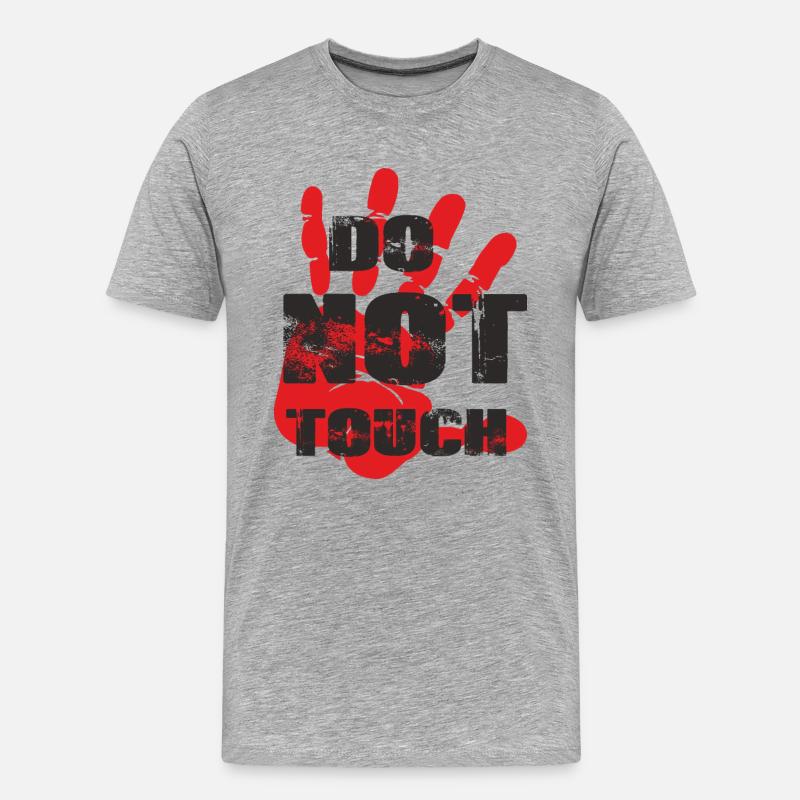 rote Hand, stop, nicht berühren - Männer Premium Bio T-Shirt - Grau meliert