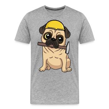 Baustelle Tiefbau Mops Handwerker bauen Hammer Job - Männer Premium Bio T-Shirt - Grau meliert - Vorne - Damien (186cm)