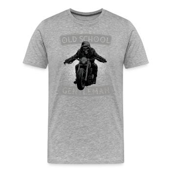 Motorrad Alter Mann Vintage Old School Gentleman - Männer Premium Bio T-Shirt - Grau meliert - Vorne - Damien (186cm)