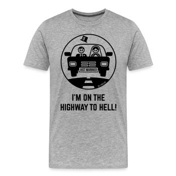 Just Married – I'm On The Highway To Hell! (1C) - Men's Premium Organic T-Shirt - heather grey - Front - Damien (186cm)