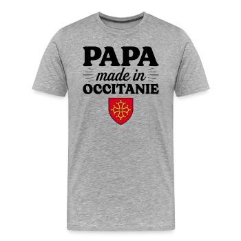 Papa Made In Occitanie - Homme Papa Occitan - T-shirt bio Premium Homme - gris chiné - Devant - Damien (186cm)