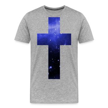Croix Galaxy Starry Faith Jesus - T-shirt bio Premium Homme - gris chiné - Devant - Damien (186cm)