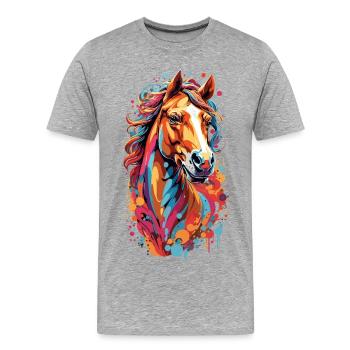Farbensturm Pferdekopf - Männer Premium Bio T-Shirt - Grau meliert - Vorne - Damien (186cm)
