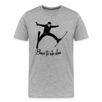 born to ski alive schwarz - Männer Premium Bio T-Shirt - Grau meliert - Vorne - Damien (186cm)