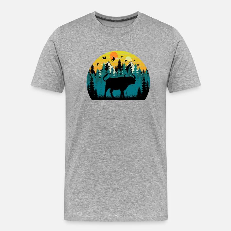 Sonnenuntergang Bison - Männer Premium Bio T-Shirt - Grau meliert