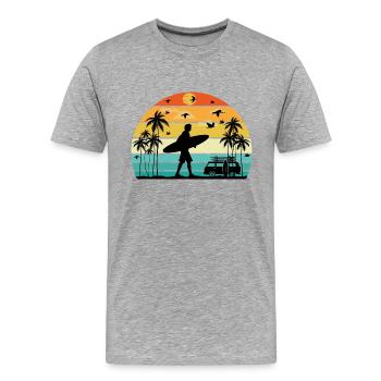Surf Retro Sonnenuntergang - Männer Premium Bio T-Shirt - Grau meliert - Vorne - Damien (186cm)