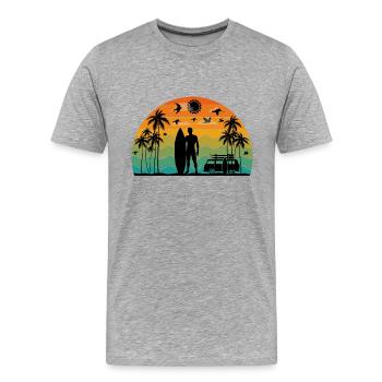 Surf Retro Sonnenuntergang - Männer Premium Bio T-Shirt - Grau meliert - Vorne - Damien (186cm)