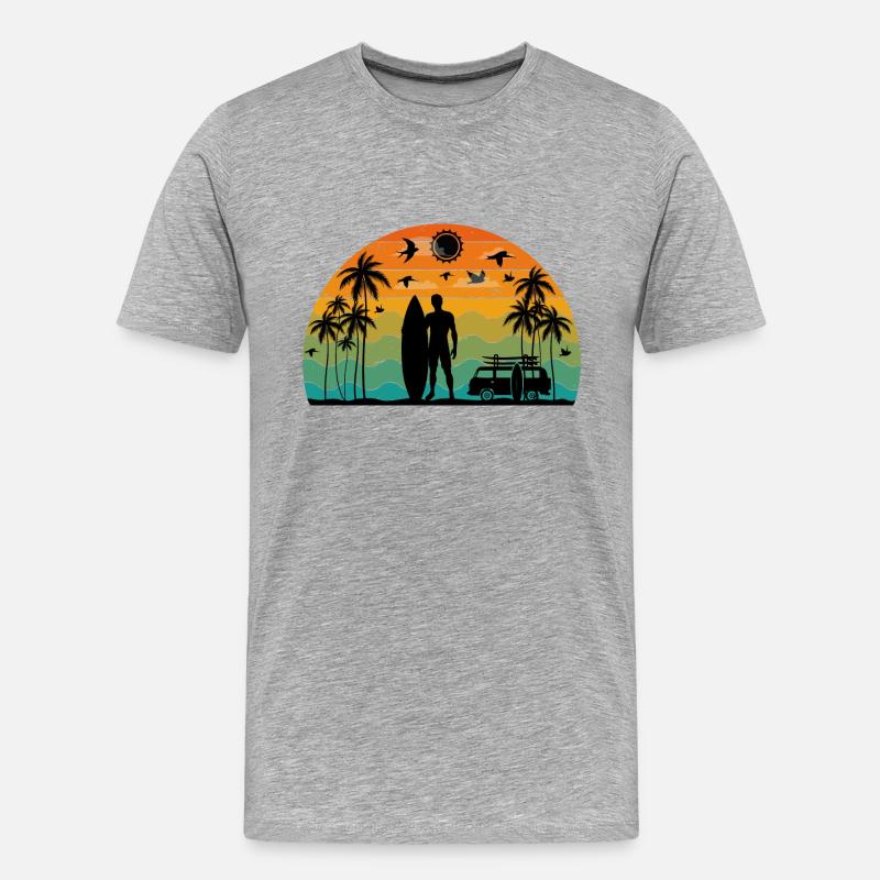 surf retro sunset - T-shirt bio Premium Homme - gris chiné