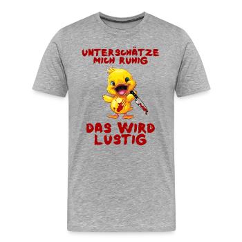 Unterschätze mich ruhig Ente mit Messer Halloween - Männer Premium Bio T-Shirt - Grau meliert - Vorne - Damien (186cm)