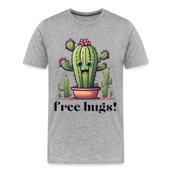 free hugs kaktus cartoon - lustiger Kaktus Stachel - Männer Premium Bio T-Shirt - Grau meliert - Vorne - Damien (186cm)