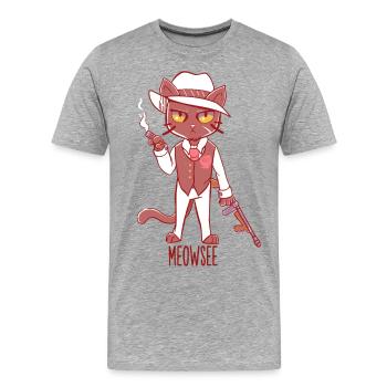 Meowsee - Mafia Katze - Männer Premium Bio T-Shirt - Grau meliert - Vorne - Damien (186cm)