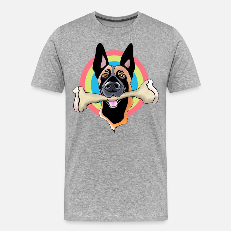 Malinois mit Knochen - Männer Premium Bio T-Shirt - Grau meliert