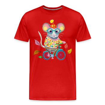 The Little Mouse on the Bike - Men's Premium Organic T-Shirt - red - Front - Damien (186cm)