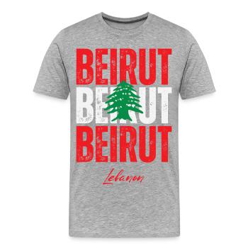 Beirut in the Heart, Lebanon present - Men's Premium Organic T-Shirt - heather grey - Front - Damien (186cm)