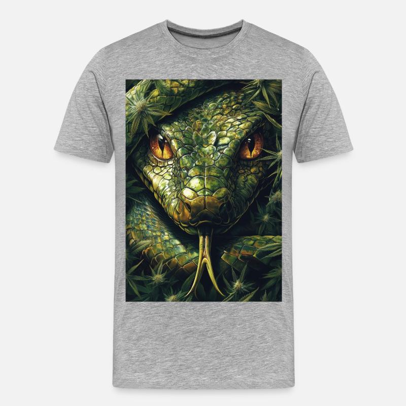 Schlangenauge mit Blattmuster - Männer Premium Bio T-Shirt - Grau meliert