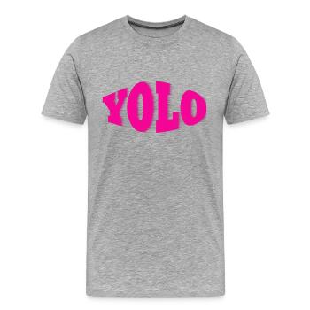 YOLO pink - Männer Premium Bio T-Shirt - Grau meliert - Vorne - Damien (186cm)
