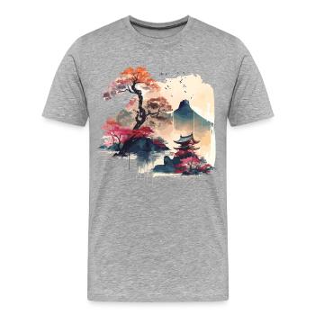 Japanische Kunst - Männer Premium Bio T-Shirt - Grau meliert - Vorne - Damien (186cm)