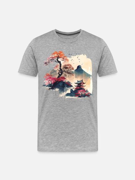 Japanese Art - Men's Premium Organic T-Shirt - heather grey