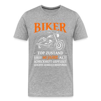Motorradfahrer & Biker 60. Geburtstag - Männer Premium Bio T-Shirt - Grau meliert - Vorne - Damien (186cm)