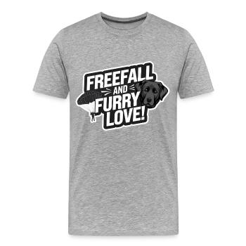 Freefall & Furry Love | Parachute Labrador Dog - Men's Premium Organic T-Shirt - heather grey - Front - Damien (186cm)