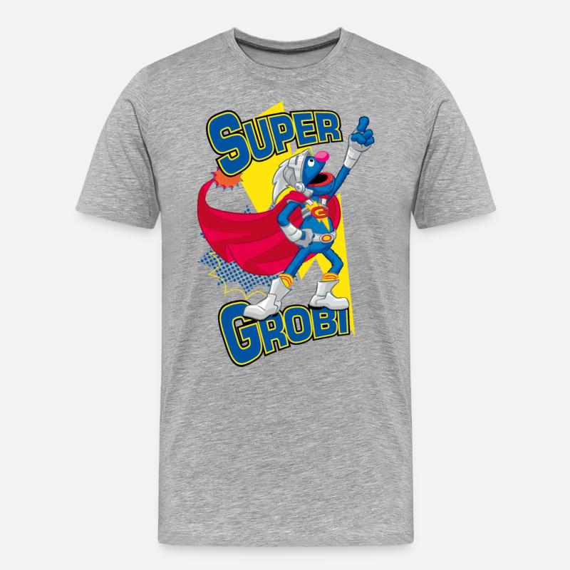 Sesamstraße Super Grobi Superheld - Männer Premium Bio T-Shirt - Grau meliert