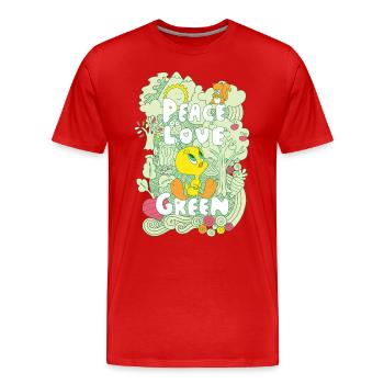 Looney Tunes Tweety Peace Love Green Design - Männer Premium Bio T-Shirt - Rot - Vorne - Damien (186cm)