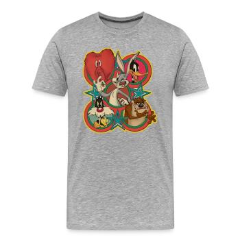 Looney Tunes Bugs Bunny Logo Gruppenbild Vintage - Männer Premium Bio T-Shirt - Grau meliert - Vorne - Damien (186cm)