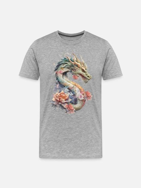 Chinesischer Drache - Männer Premium Bio T-Shirt - Grau meliert
