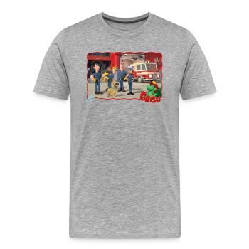 Grisu Der Kleine Drache, Feuerwehr Und Hund Stuffy - Männer Premium Bio T-Shirt - Grau meliert - Vorne - Damien (186cm)