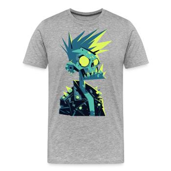 Zombie Punk Rocker – Neon Skull with Spiked Hair - Men's Premium Organic T-Shirt - heather grey - Front - Damien (186cm)