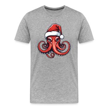 Poulpe Poulpe Noël Portrait de Noël - T-shirt bio Premium Homme - gris chiné - Devant - Damien (186cm)