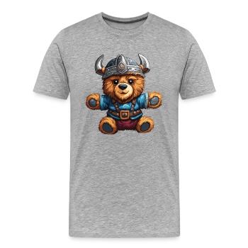 Ours en peluche / Peluche / Animal en peluche / Idée cadeau - T-shirt bio Premium Homme - gris chiné - Devant - Damien (186cm)